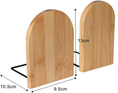 2 Pcs Natural Bamboo Bookend Large Capacity Office Book Ends Anti Slip Book Stand Holder Bookshelf Ends for Home Office Library School Study Decoration