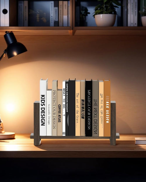 100% Solid Wood Adjustable Desktop Bookshelf, Retro Tabletop Bookshelf, Desk Shelf for Living Room, Home, Office, Perfect for Magazine, Books, Cookbooks, No Tools Required to Assemble, Dark Brown