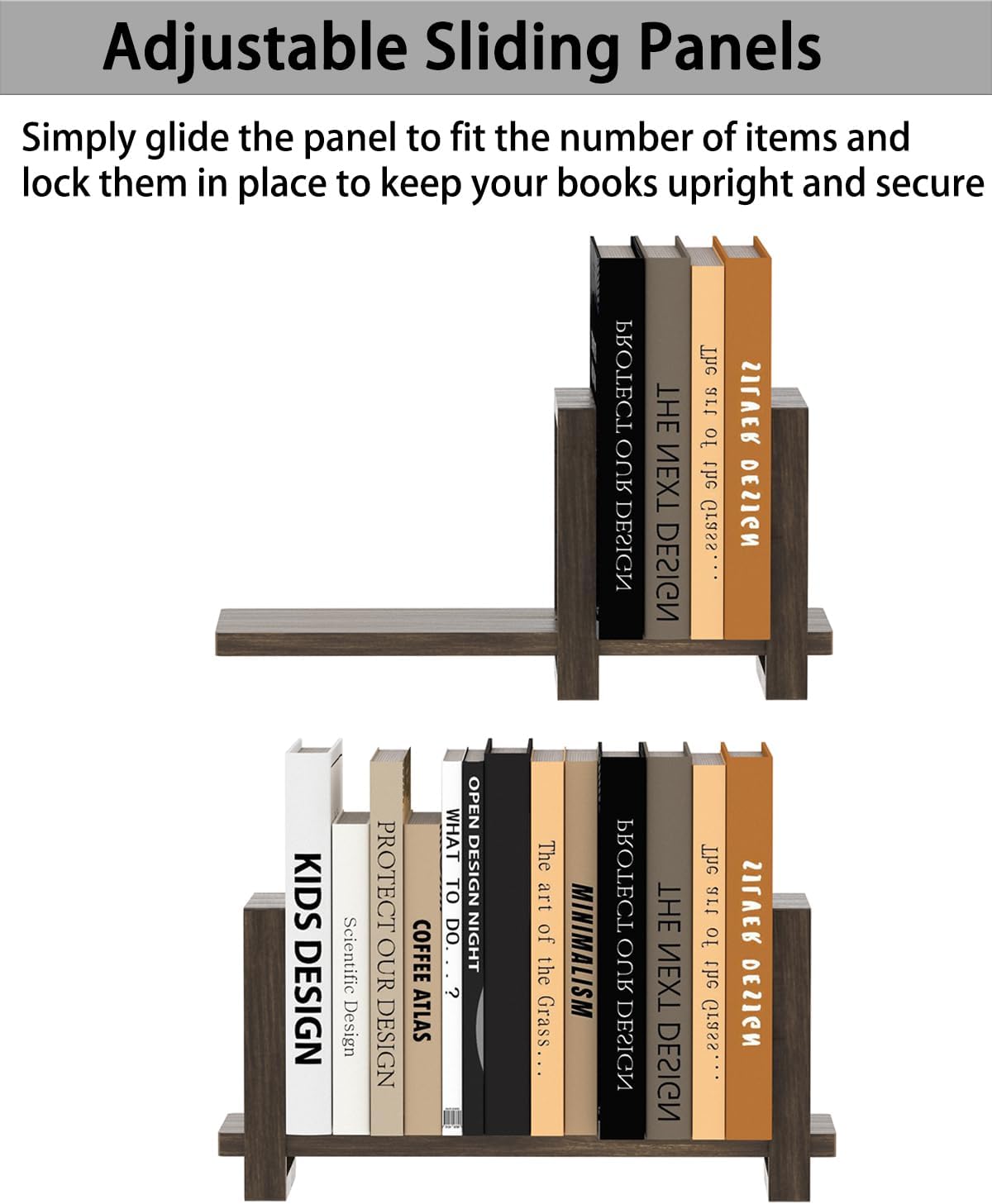 100% Solid Wood Adjustable Desktop Bookshelf, Retro Tabletop Bookshelf, Desk Shelf for Living Room, Home, Office, Perfect for Magazine, Books, Cookbooks, No Tools Required to Assemble, Dark Brown