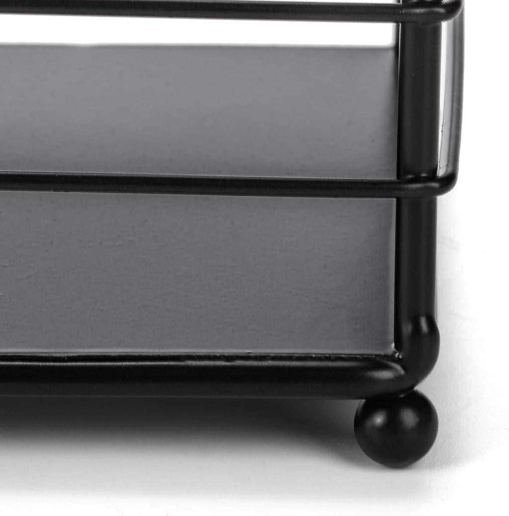 Metal Magazine Rack, Newspaper Book Tablet Storage Basket, File Holder Mail Organizer Bin with Handles, Iron Wire Black Folder Stand Holder for Home Office Bathroom Bedroom Den Living Room