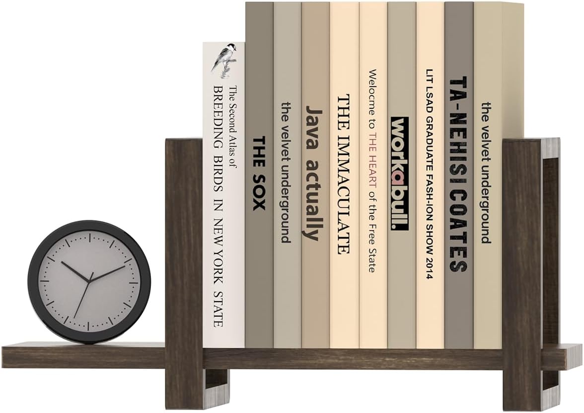 100% Solid Wood Adjustable Desktop Bookshelf, Retro Tabletop Bookshelf, Desk Shelf for Living Room, Home, Office, Perfect for Magazine, Books, Cookbooks, No Tools Required to Assemble, Dark Brown