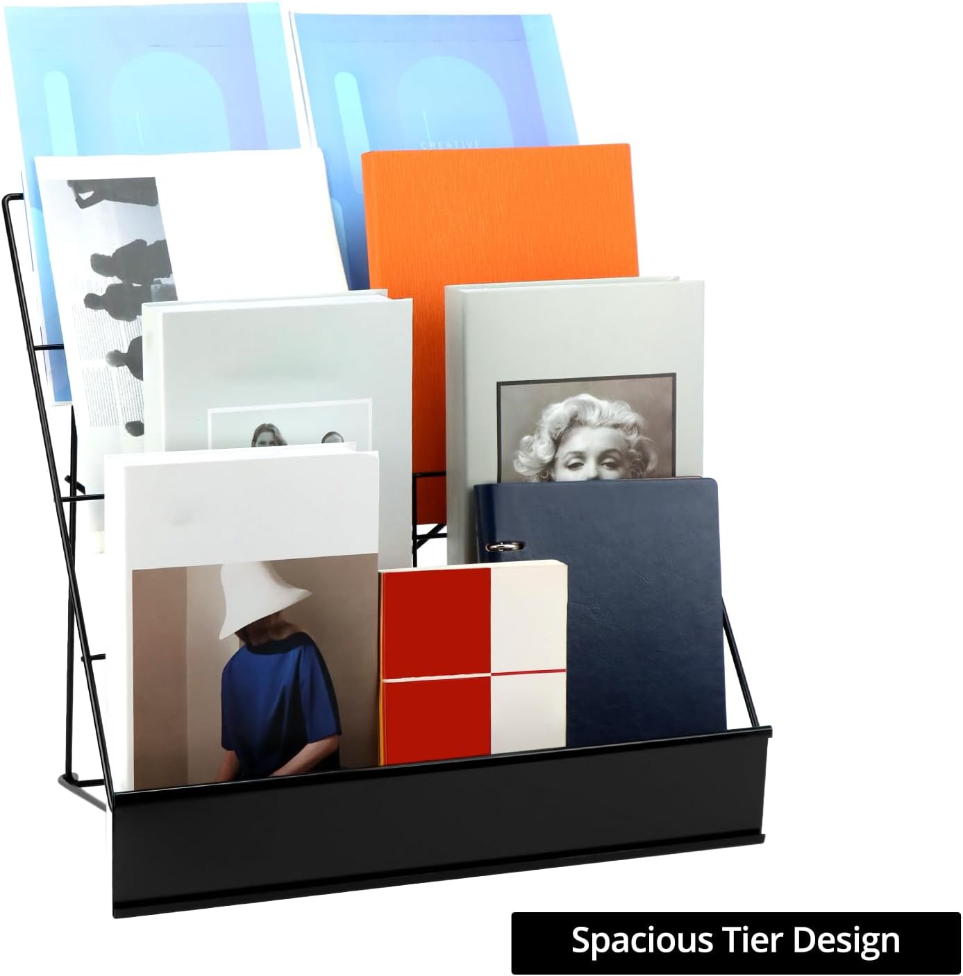 QWORK 4-Tiered Metal Book Display Stand,18.4 x 16.6 x 14.5, Book Signing Wire Rack, Tabletop CD Display Magazine Rack