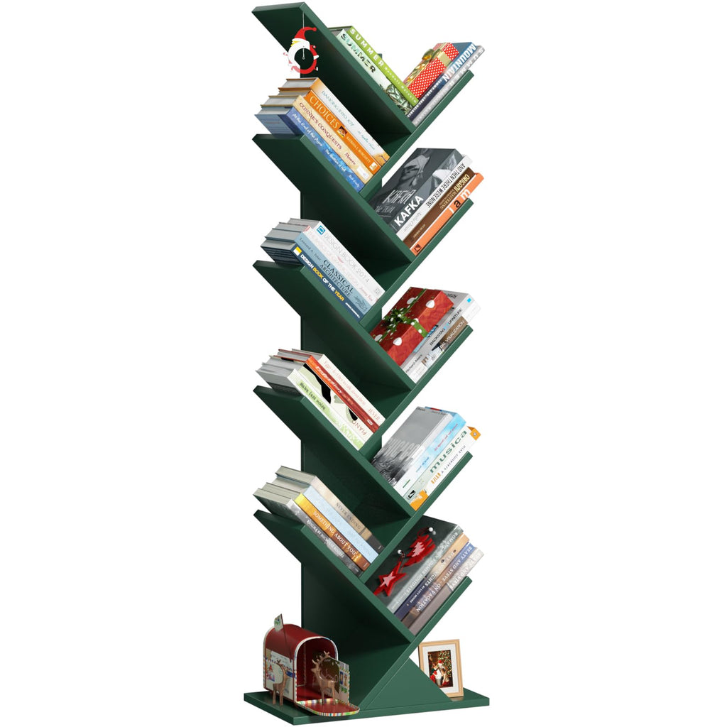 5 Tier Tree Book Shelf, Small Desktop Bookshelf with Storage Organizer, Wood Bookcase, Desk Display Bookshelves, Floor Standing Organizer Bookcases for Living Room,Bedroom,Office-Brown