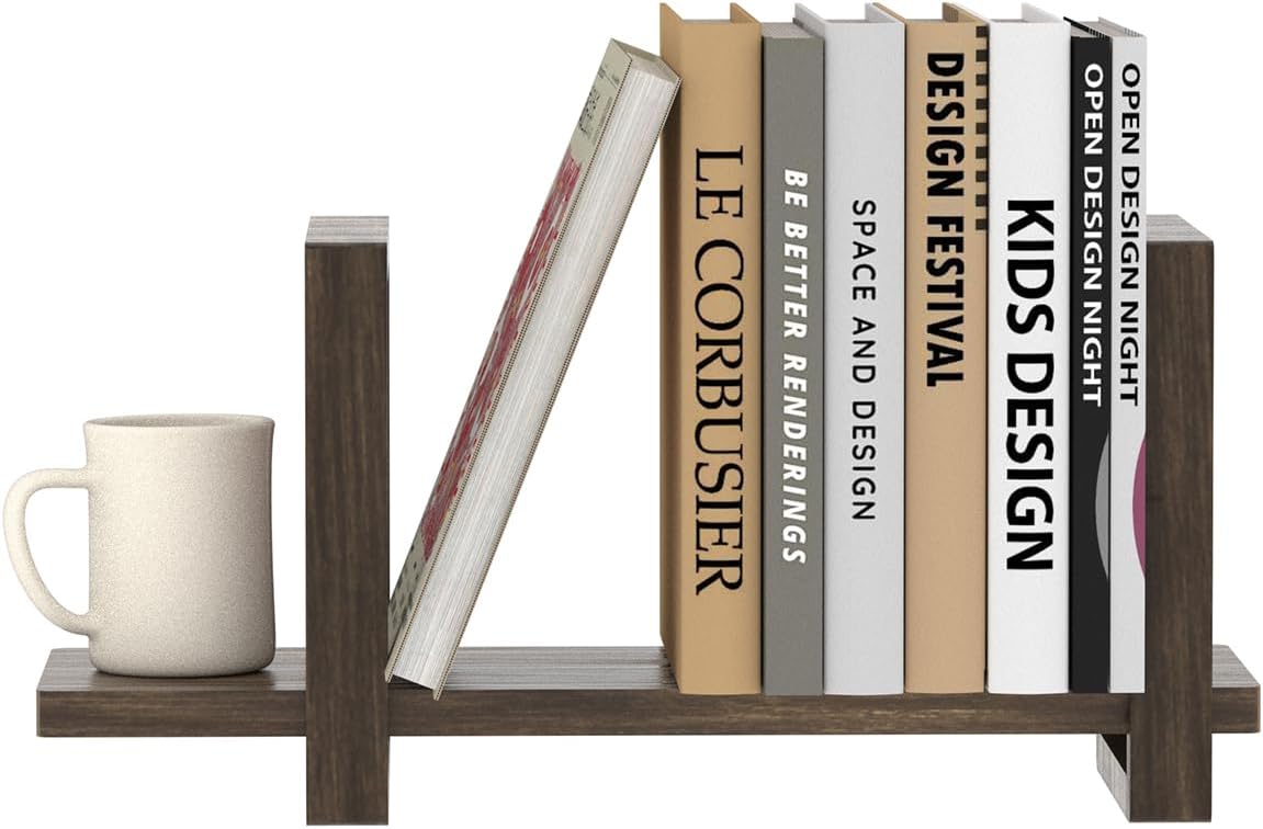 100% Solid Wood Adjustable Desktop Bookshelf, Retro Tabletop Bookshelf, Desk Shelf for Living Room, Home, Office, Perfect for Magazine, Books, Cookbooks, No Tools Required to Assemble, Dark Brown
