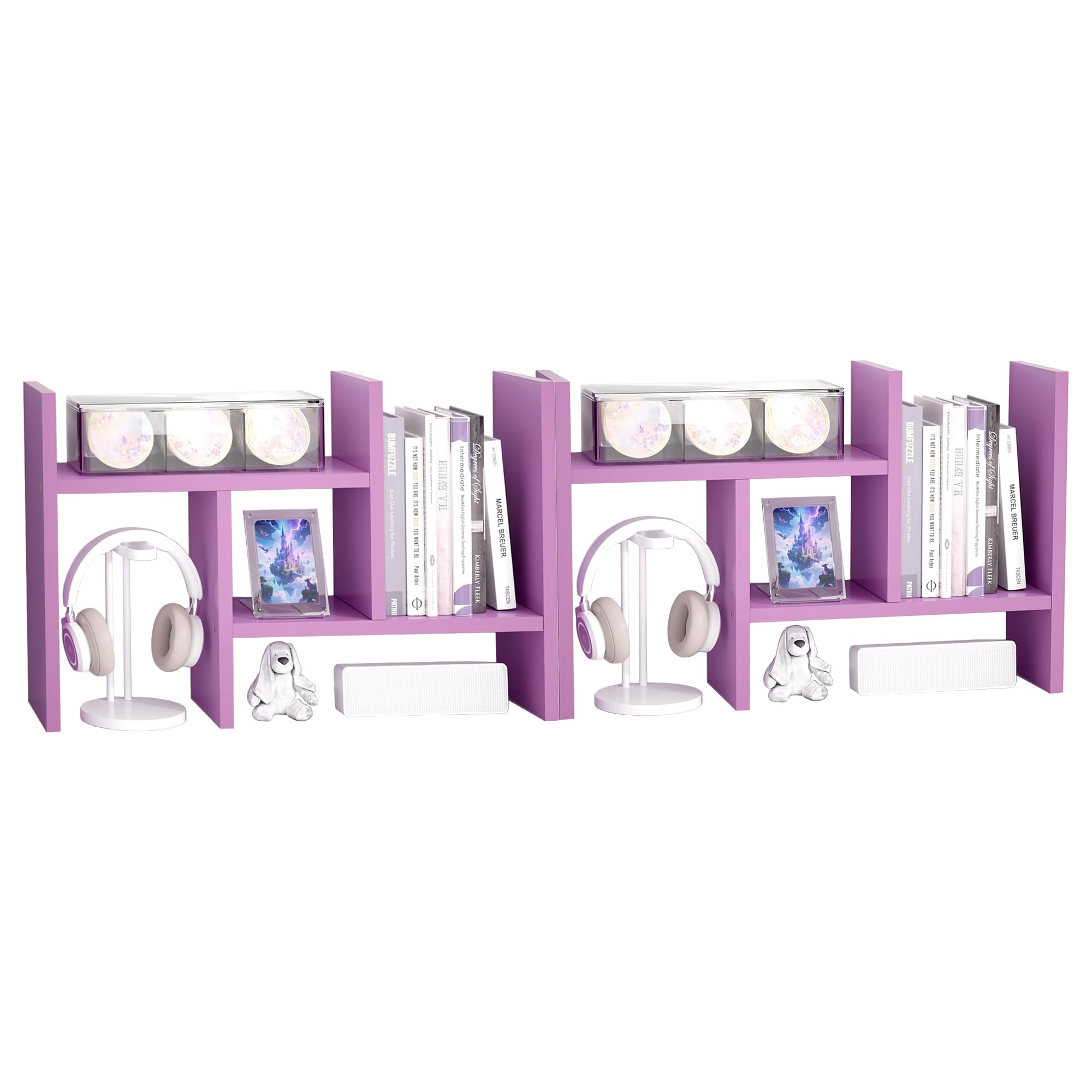 Jerry & Maggie Desktop Organizer Office Storage Rack Adjustable Wood Display Shelf Free Style Double H, Multi-Functional Mini Bookshelf for Desk Natural Stand (White Wood Tone)