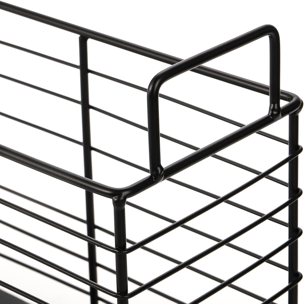 Metal Magazine Rack, Newspaper Book Tablet Storage Basket, File Holder Mail Organizer Bin with Handles, Iron Wire Black Folder Stand Holder for Home Office Bathroom Bedroom Den Living Room