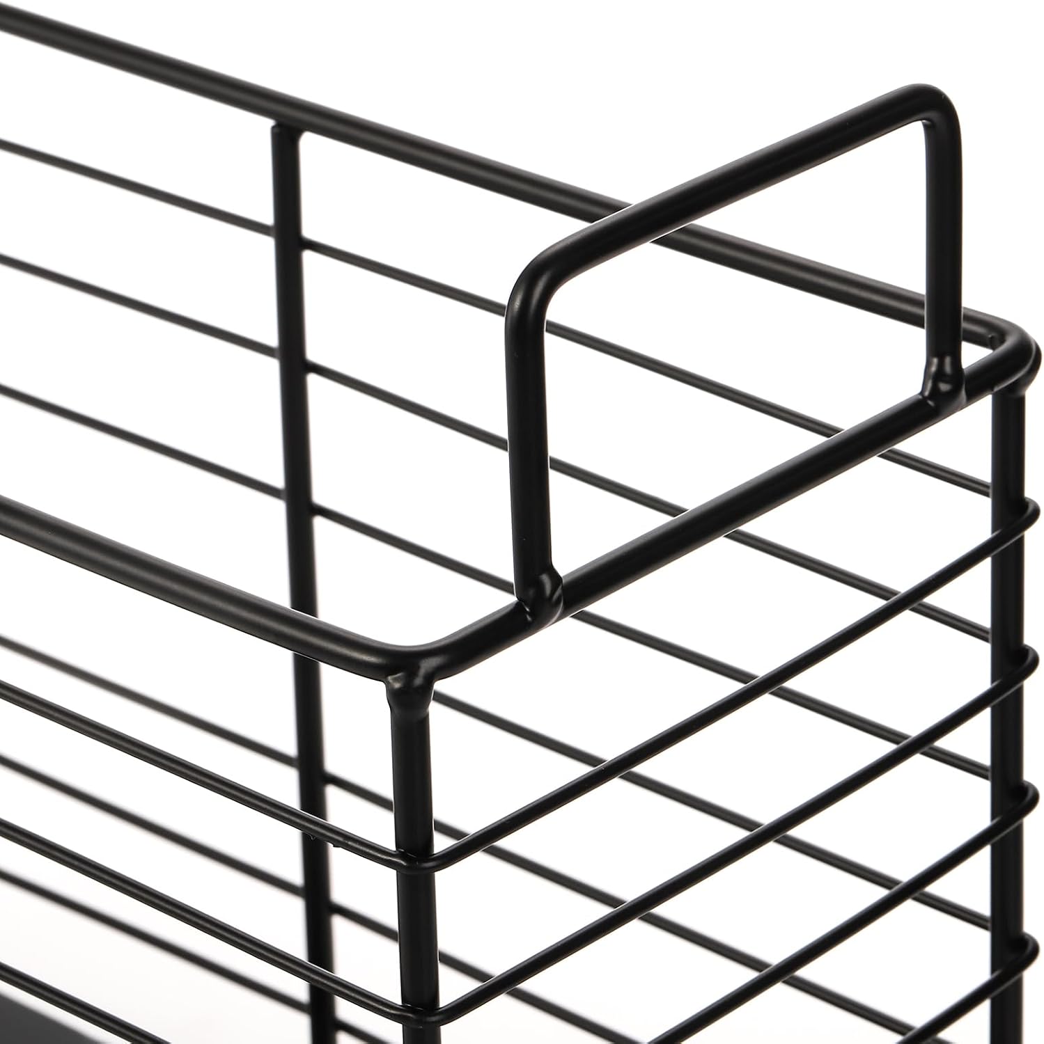 Metal Magazine Rack, Newspaper Book Tablet Storage Basket, File Holder Mail Organizer Bin with Handles, Iron Wire Black Folder Stand Holder for Home Office Bathroom Bedroom Den Living Room
