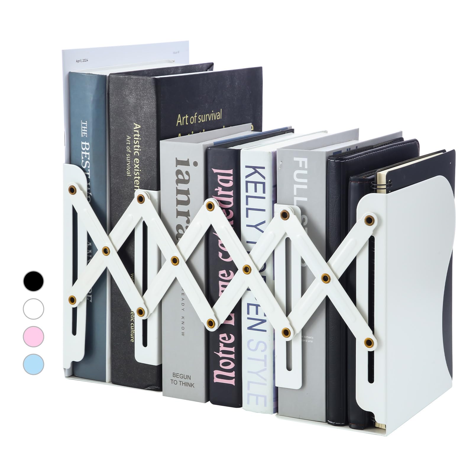 M&G Adjustable Bookends Book Ends for Shelves, Metal Bookend for Heavy Books, Desk Magazine File Organizer Holder Extends up to 20in, Book Stopper for Home, Office, Classroom (Blue)