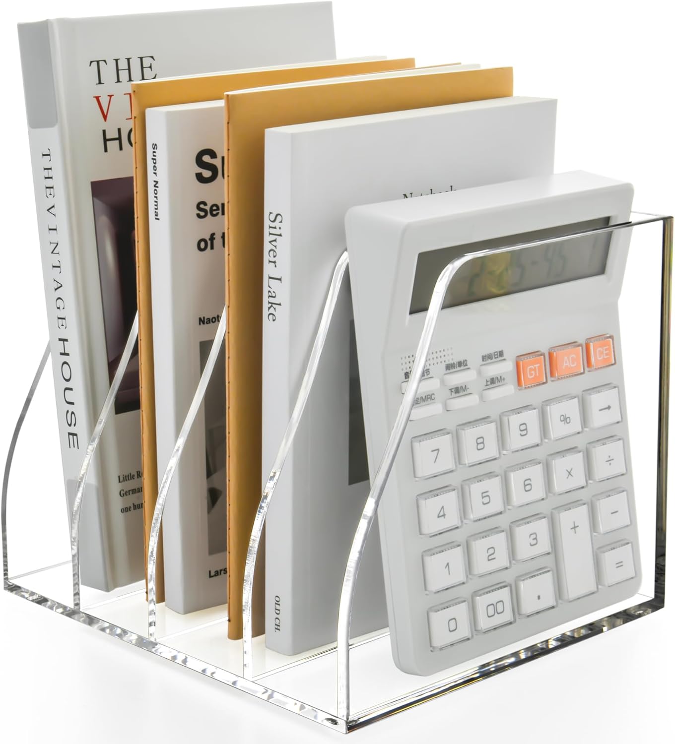 Acrylic Magazine File Holder, 4 Vertical Compartments Desk Document Sorter Organizer, Clear Folder Rack Binder for Office, Documents, Tablets, Magazines, Books – Home/Classroom Rack