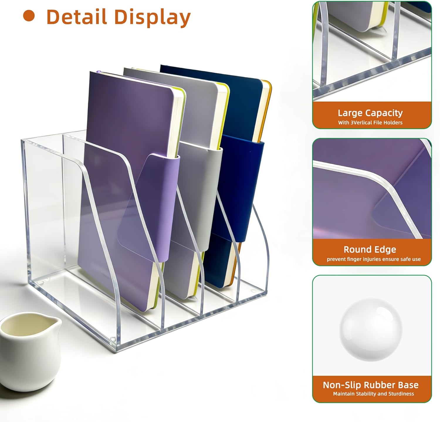 Acrylic Magazine File Holder, 4 Vertical Compartments Desk Document Sorter Organizer, Clear Folder Rack Binder for Office, Documents, Tablets, Magazines, Books – Home/Classroom Rack