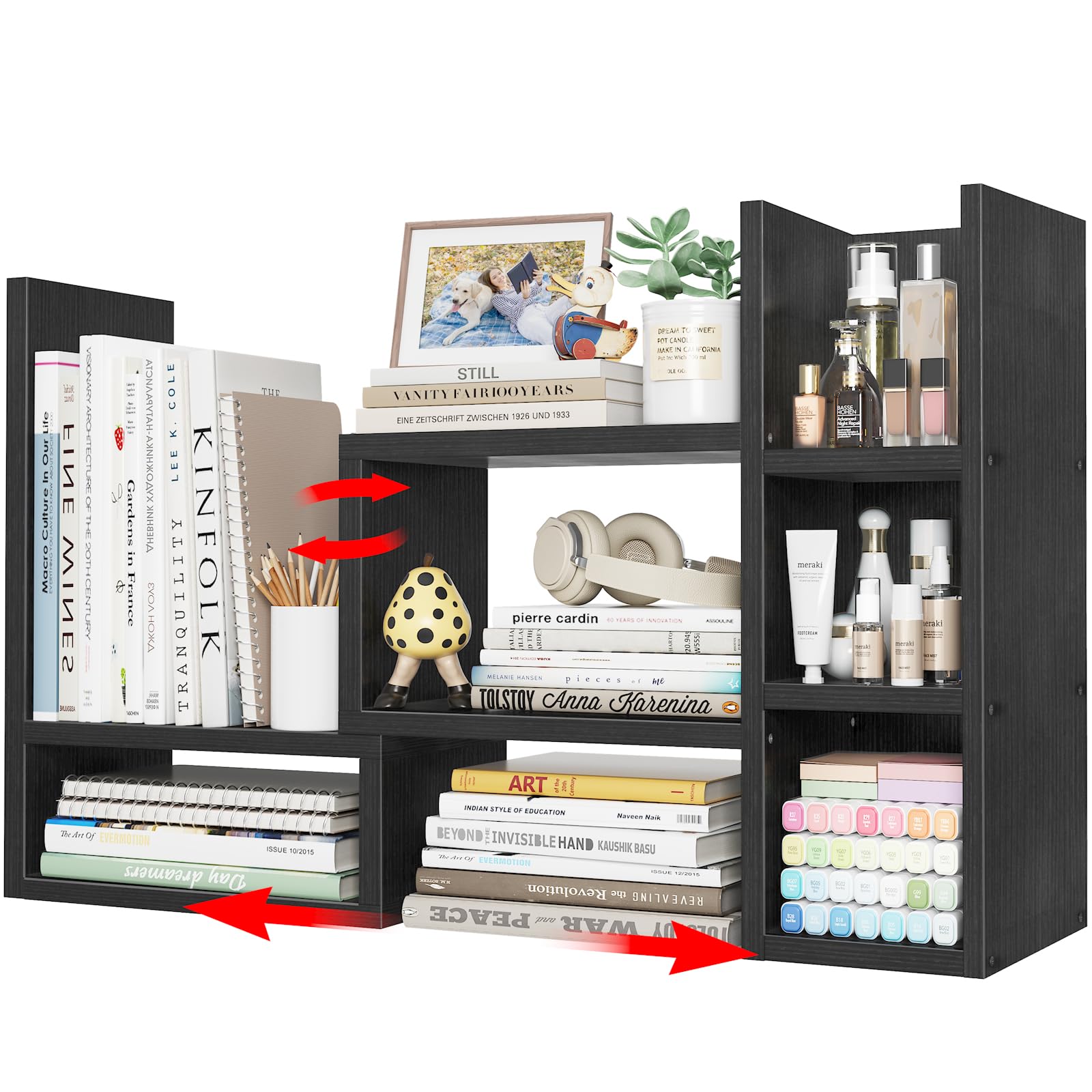 Desk Shelves Desktop Organizer Shlef - Black Office Organization for Top of Desk Organizers and Accessories Corner Bookshelf Table Top Shelving Small Hutch Decorations for Office