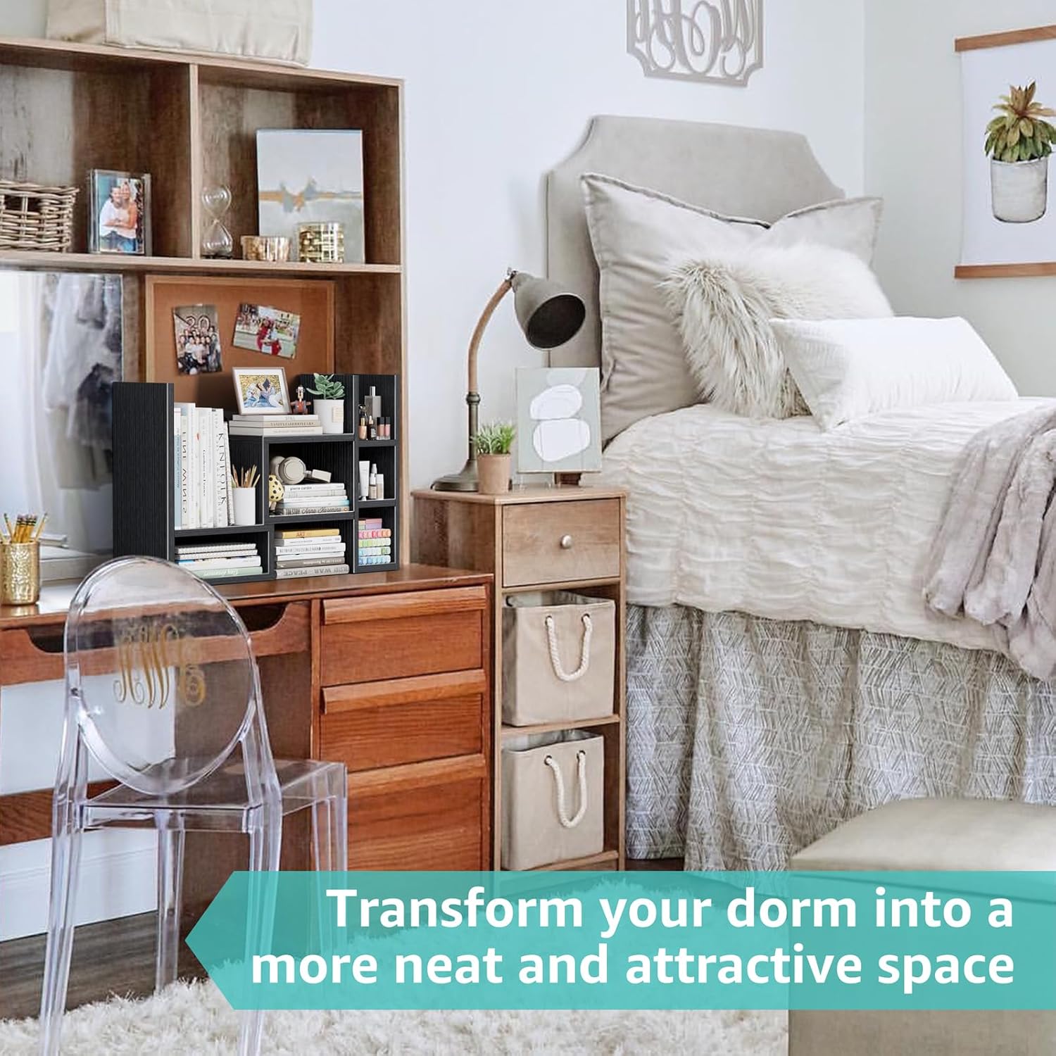 Desk Shelves Desktop Organizer Shlef - Black Office Organization for Top of Desk Organizers and Accessories Corner Bookshelf Table Top Shelving Small Hutch Decorations for Office