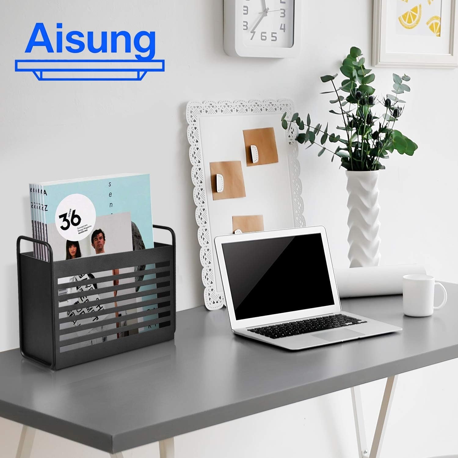 Magazine Rack, Magazine File Holder Mail Organizer Folder Organizer Bin for Magazines, Books, Newspapers, Tablets in Home, Office, Black