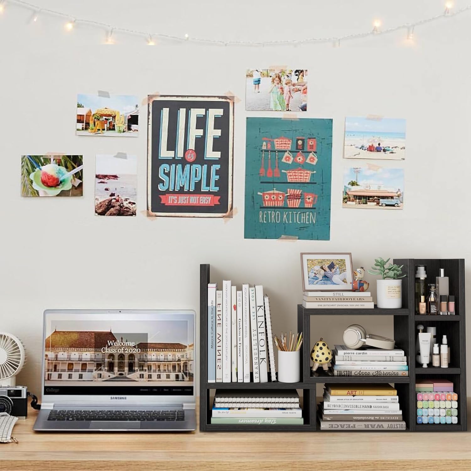 Desk Shelves Desktop Organizer Shlef - Black Office Organization for Top of Desk Organizers and Accessories Corner Bookshelf Table Top Shelving Small Hutch Decorations for Office