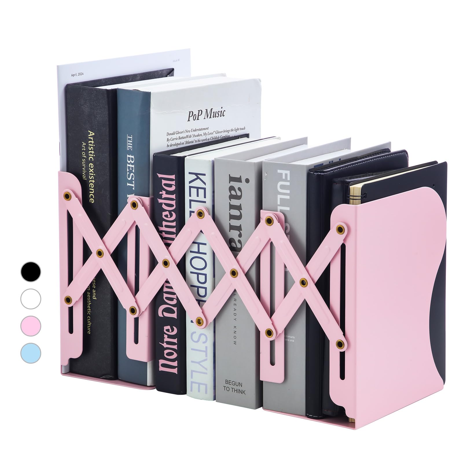 M&G Adjustable Bookends Book Ends for Shelves, Metal Bookend for Heavy Books, Desk Magazine File Organizer Holder Extends up to 20in, Book Stopper for Home, Office, Classroom (Blue)