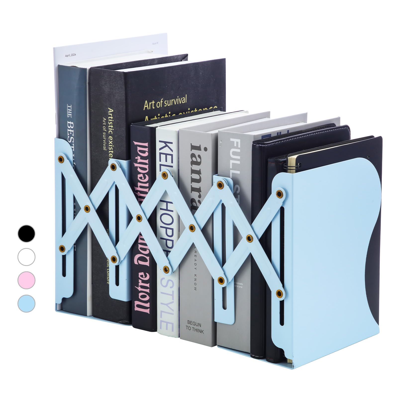 M&G Adjustable Bookends Book Ends for Shelves, Metal Bookend for Heavy Books, Desk Magazine File Organizer Holder Extends up to 20in, Book Stopper for Home, Office, Classroom (Blue)
