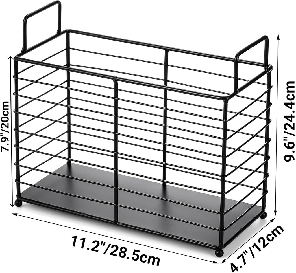 Metal Magazine Rack, Newspaper Book Tablet Storage Basket, File Holder Mail Organizer Bin with Handles, Iron Wire Black Folder Stand Holder for Home Office Bathroom Bedroom Den Living Room