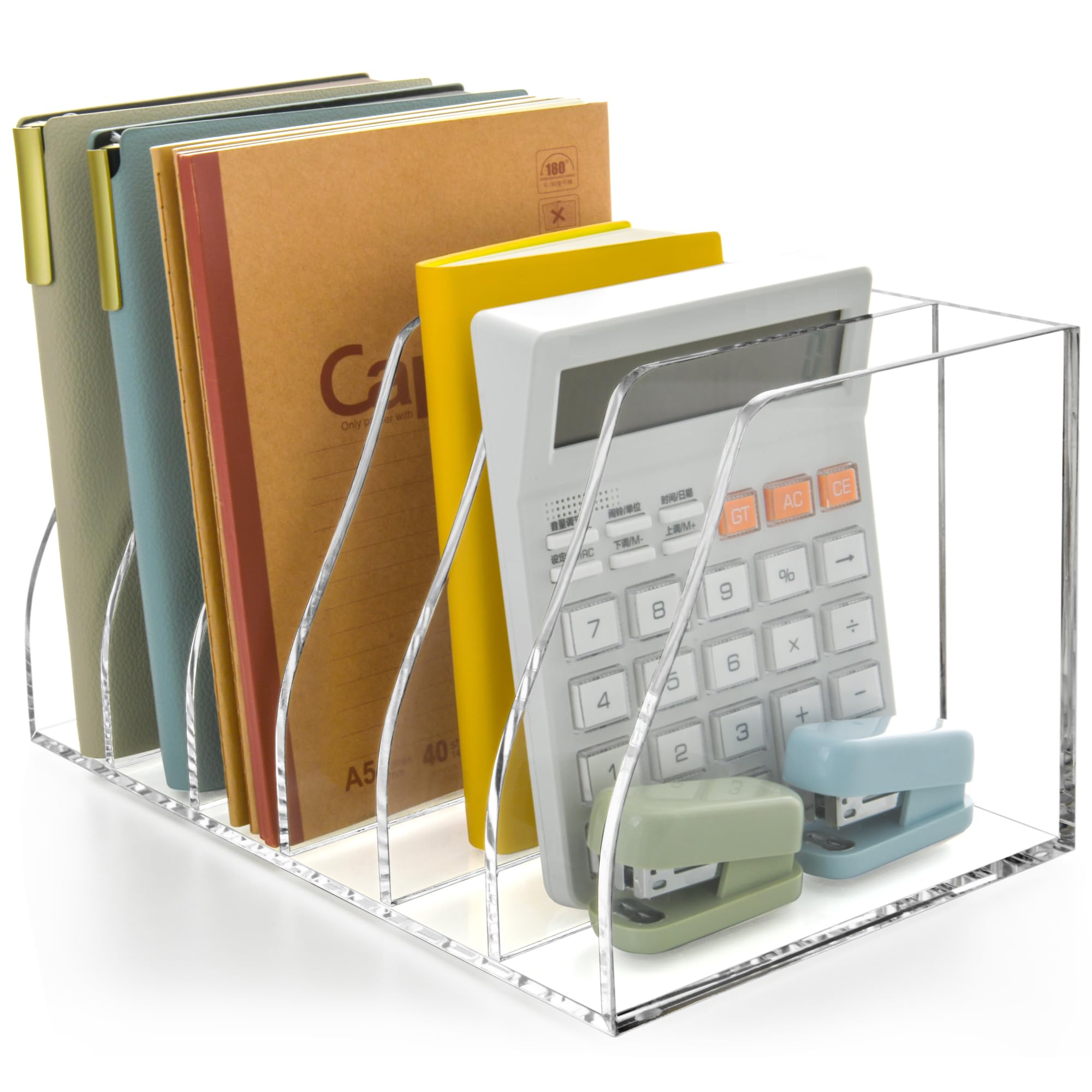 Acrylic Magazine File Holder, 4 Vertical Compartments Desk Document Sorter Organizer, Clear Folder Rack Binder for Office, Documents, Tablets, Magazines, Books – Home/Classroom Rack