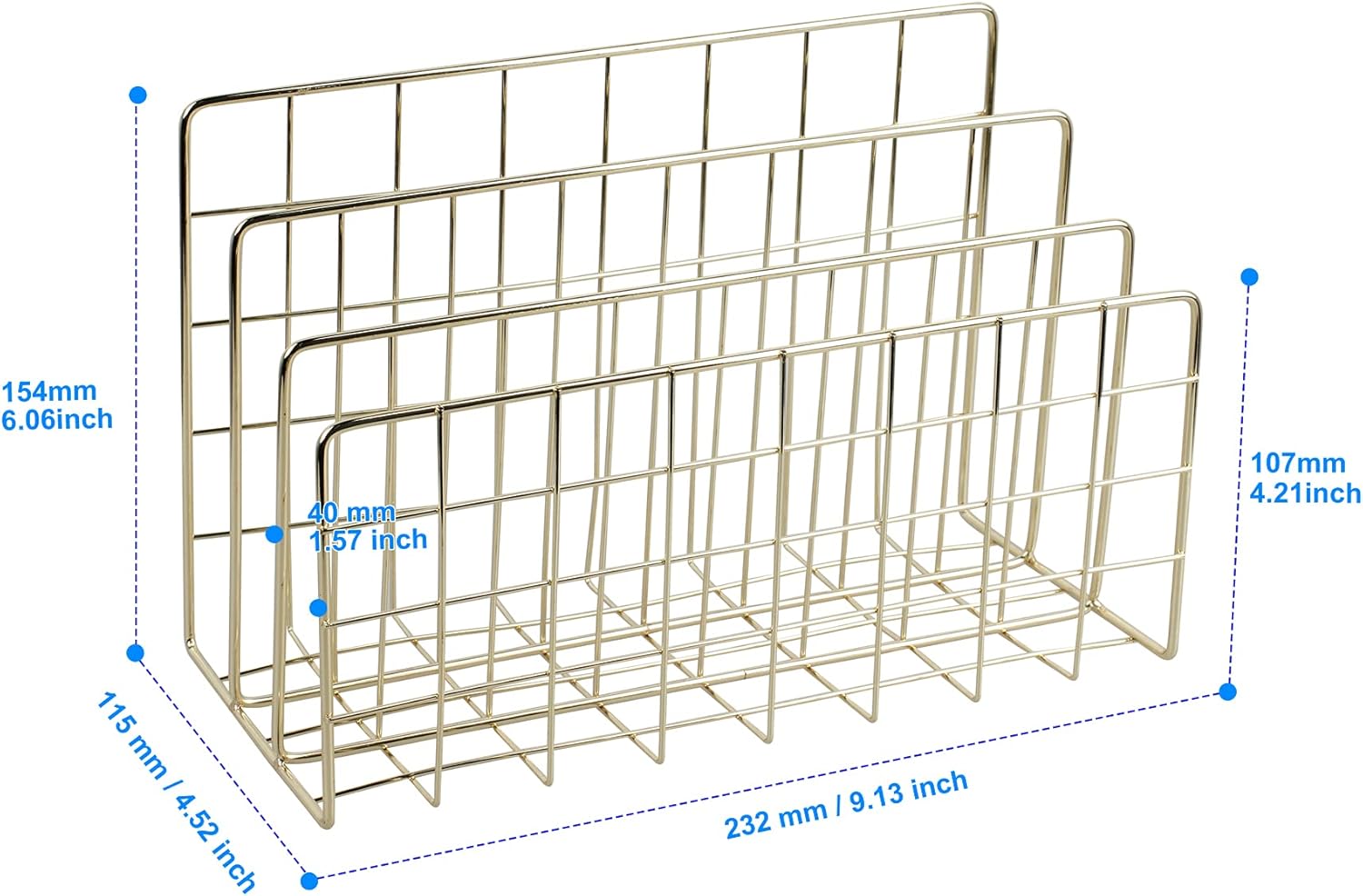Desktop Mail Organizer File Organizer Metal Wire Mail Sorter Letter Organizer Magazine Rack for Letters, Mails, Books, Postcards, Brochures, Mail Holder (3 Slot, Gold)