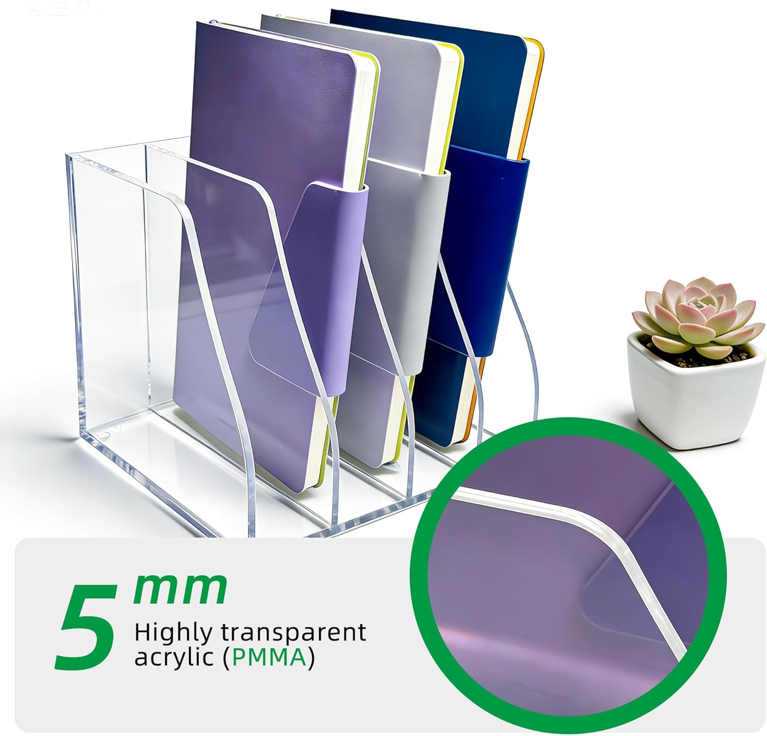 Acrylic Magazine File Holder, 4 Vertical Compartments Desk Document Sorter Organizer, Clear Folder Rack Binder for Office, Documents, Tablets, Magazines, Books – Home/Classroom Rack