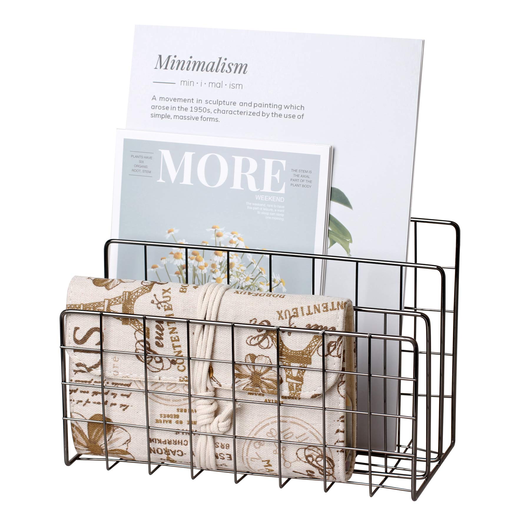 Desktop Mail Organizer File Organizer Metal Wire Mail Sorter Letter Organizer Magazine Rack for Letters, Mails, Books, Postcards, Brochures, Mail Holder (3 Slot, Gold)