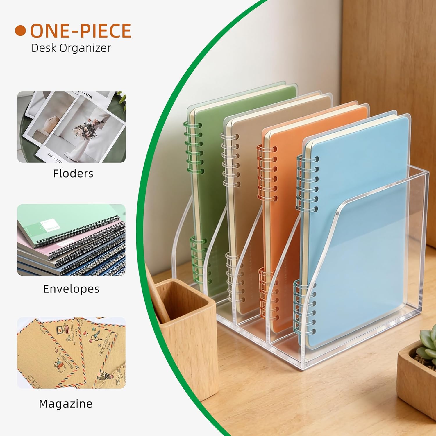 Acrylic Magazine File Holder, 4 Vertical Compartments Desk Document Sorter Organizer, Clear Folder Rack Binder for Office, Documents, Tablets, Magazines, Books – Home/Classroom Rack