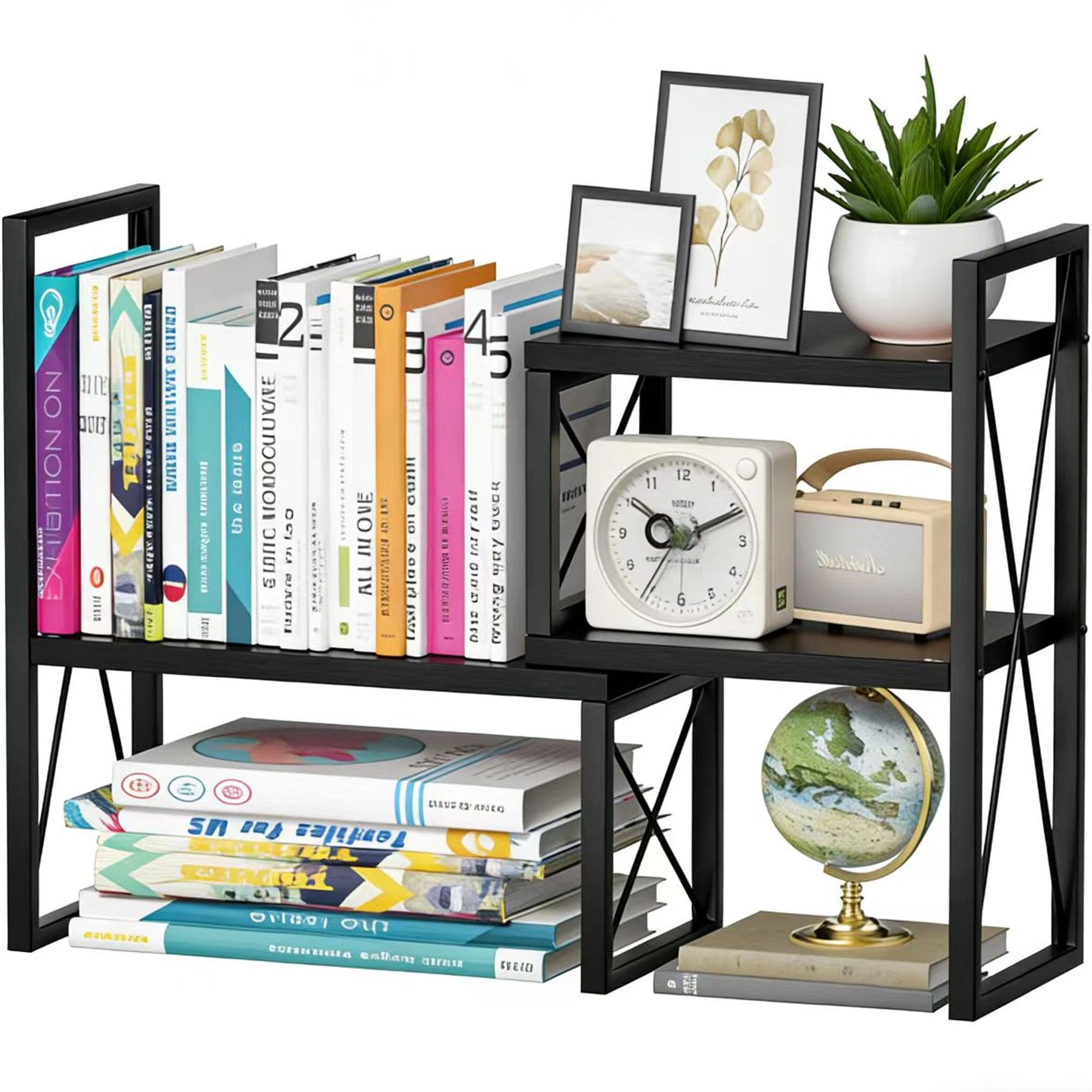 Desktop Shelf Organizer, Small Bookshelf for Office, Wood Shelves, Office Organization and Storage (Brown)