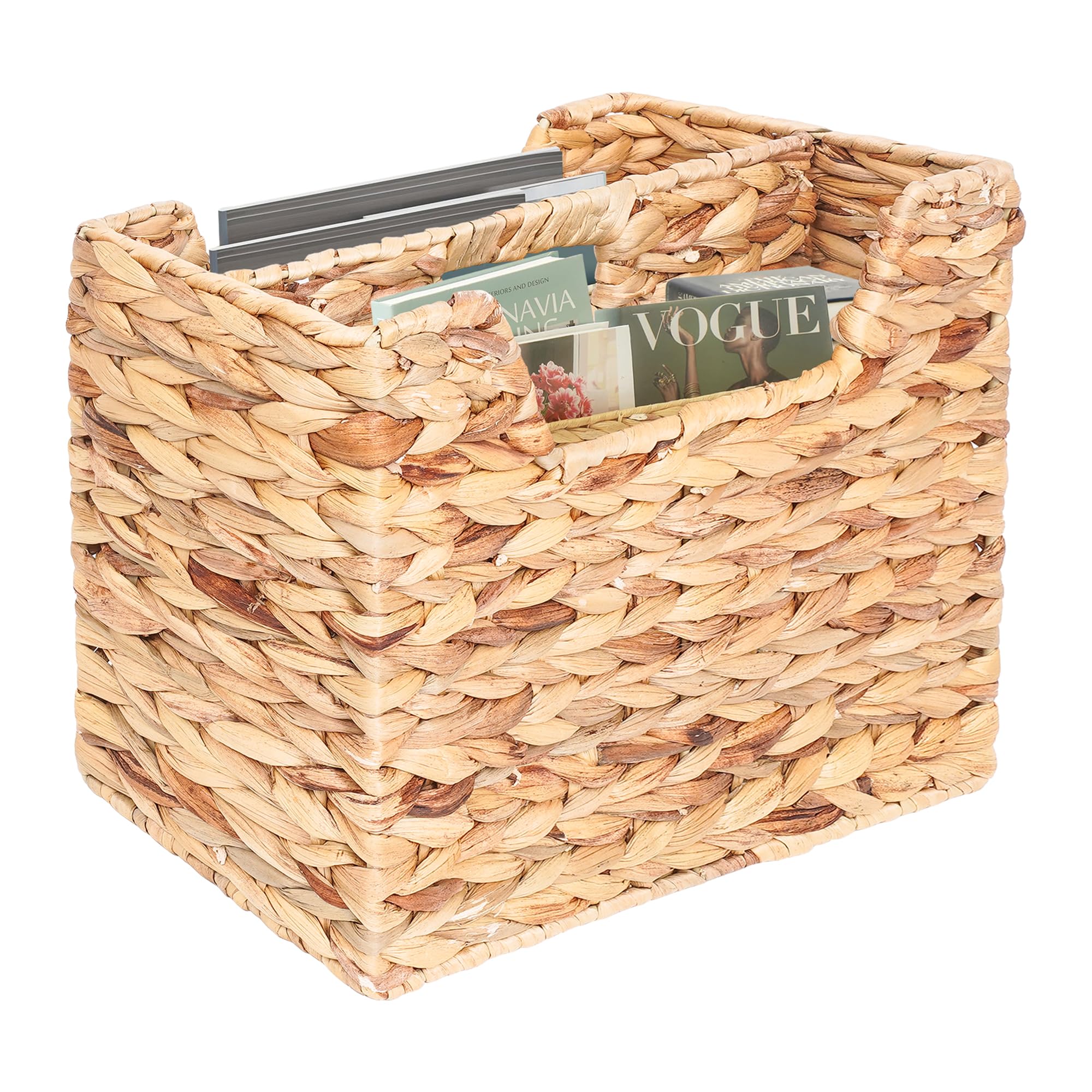 Magazines Holder - Wicker Magazine Rack, Handwoven Magazine Holders for Bathroom, Magazine Organizer for Books, Newspaper, Water Hyacinth Magazine Basket, 14.2 x 11.4 x 6.7 inch
