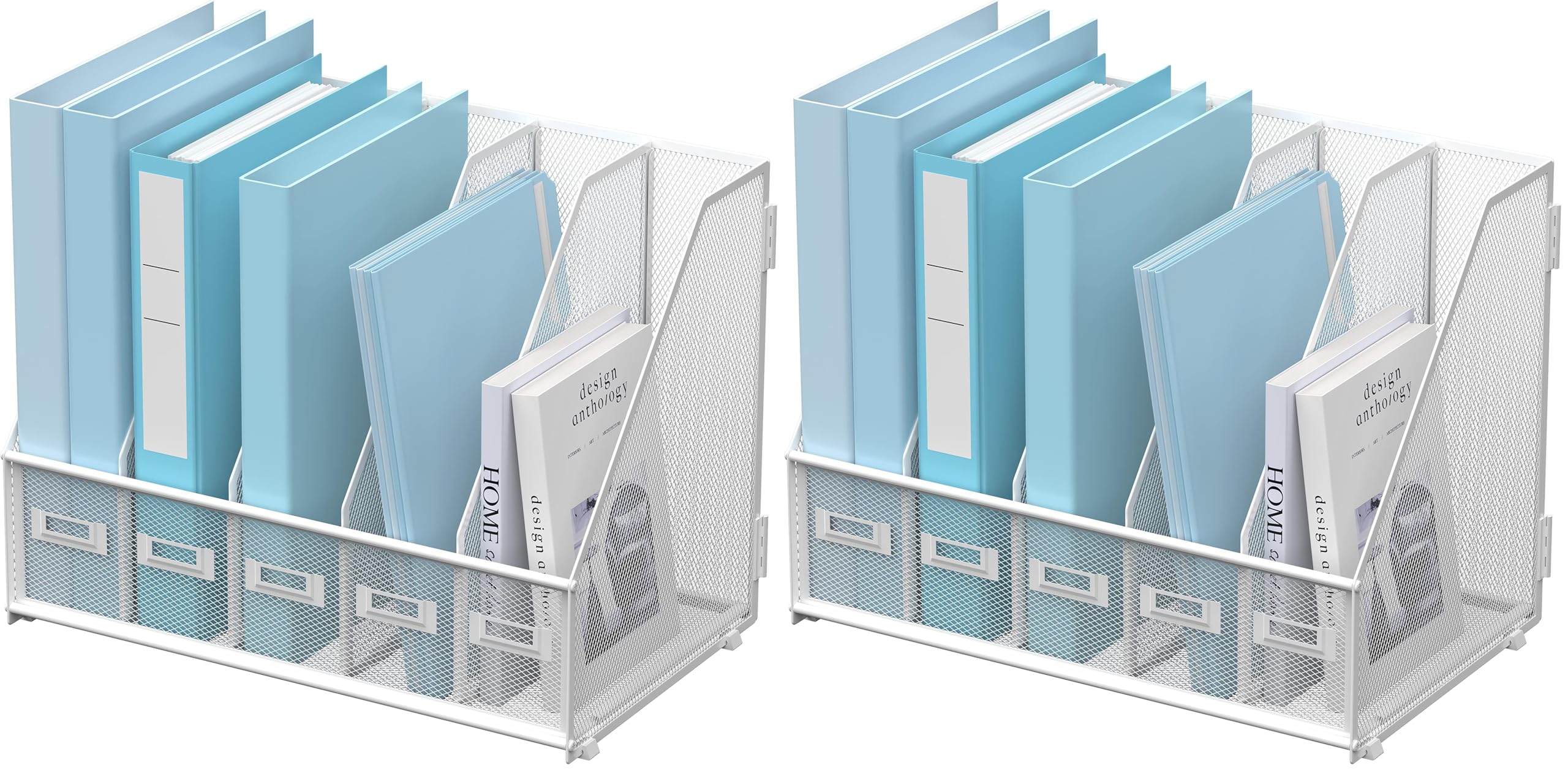 SUPEASY Desk Organizers Metal Desk Magazine File Holder with 5 Vertical Compartments Rack File Organizer for Office Desktop, Home Workspace, Black