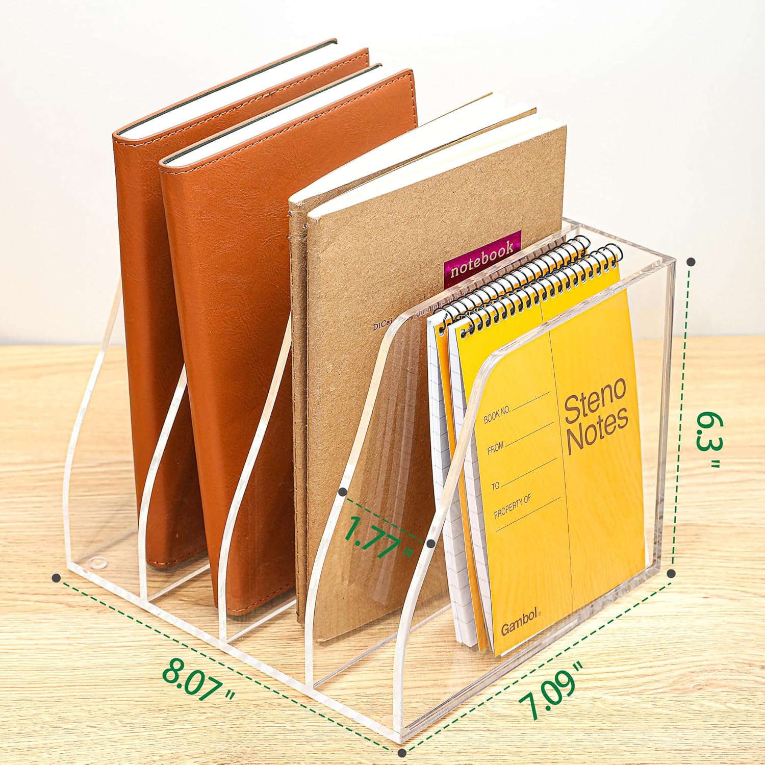 Acrylic Magazine File Holder, 4 Vertical Compartments Desk Document Sorter Organizer, Clear Folder Rack Binder for Office, Documents, Tablets, Magazines, Books – Home/Classroom Rack