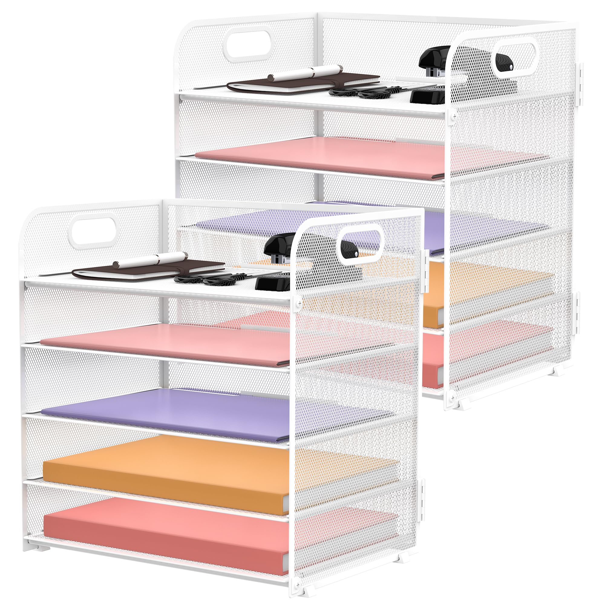 Supeasy 5 Trays Paper Organizer Letter Tray with Handle-Mesh Desk File Organizer, Paper Sorter Desk Organizer for Office, Home or School