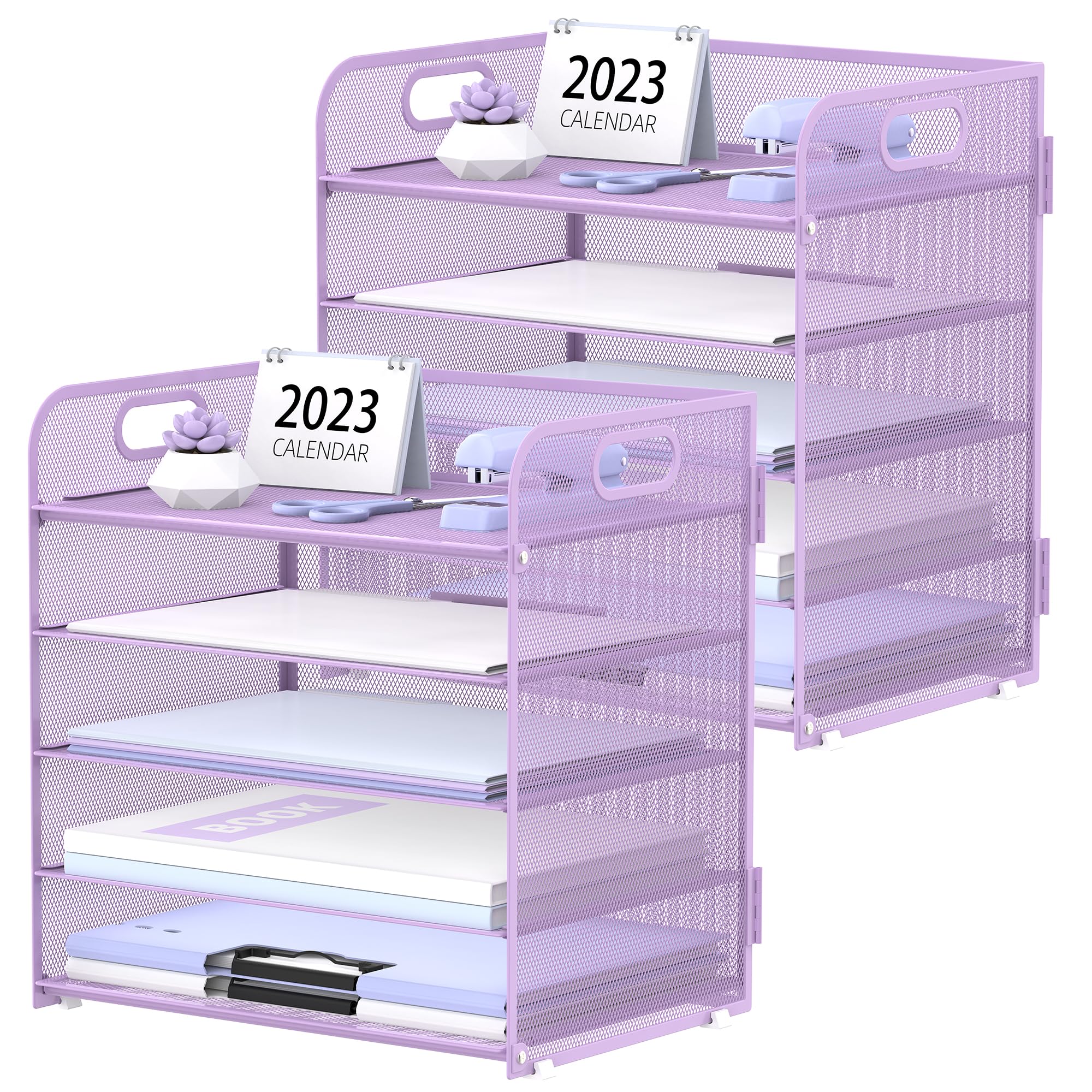 Supeasy 5 Trays Paper Organizer Letter Tray with Handle-Mesh Desk File Organizer, Paper Sorter Desk Organizer for Office, Home or School