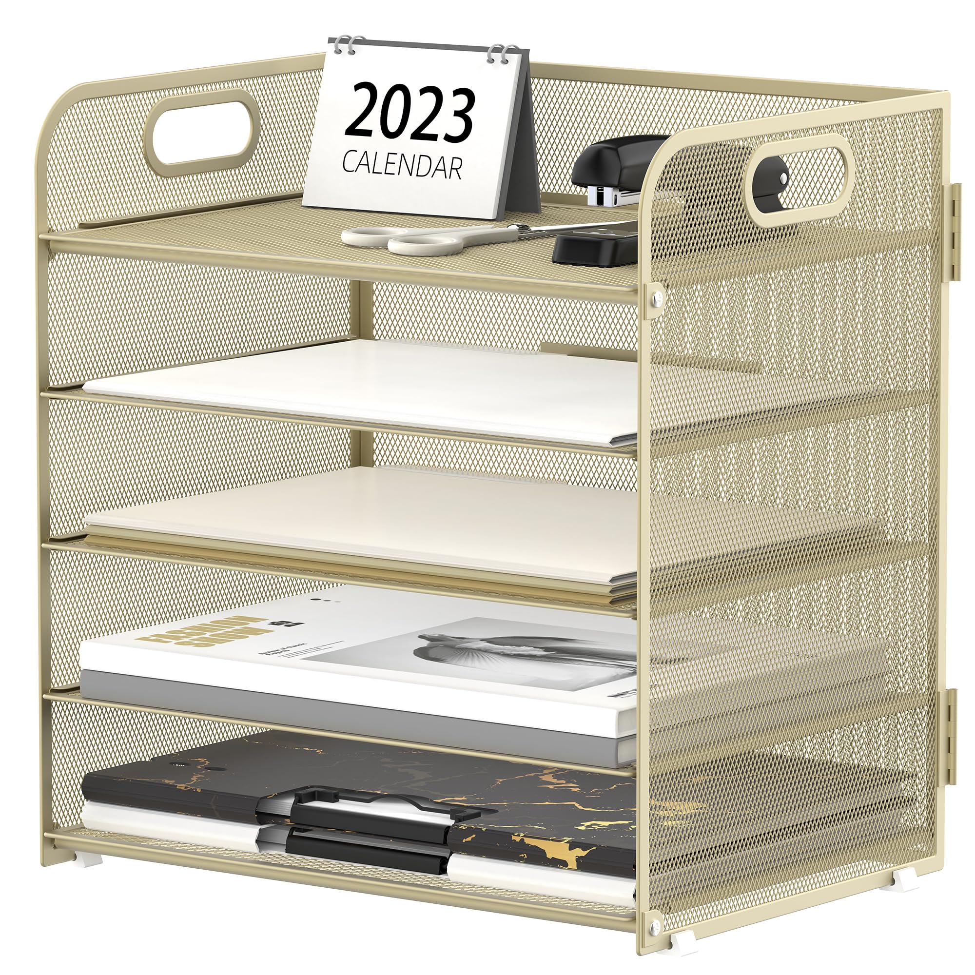 Supeasy 5 Trays Paper Organizer Letter Tray with Handle-Mesh Desk File Organizer, Paper Sorter Desk Organizer for Office, Home or School