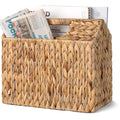 StorageWorks Hand-Woven Magazine Holder, Magazine Wicker Basket for Bathroom, Office, Rattan Magazine Holder, Natural Water Hyacinth, 1 Pack