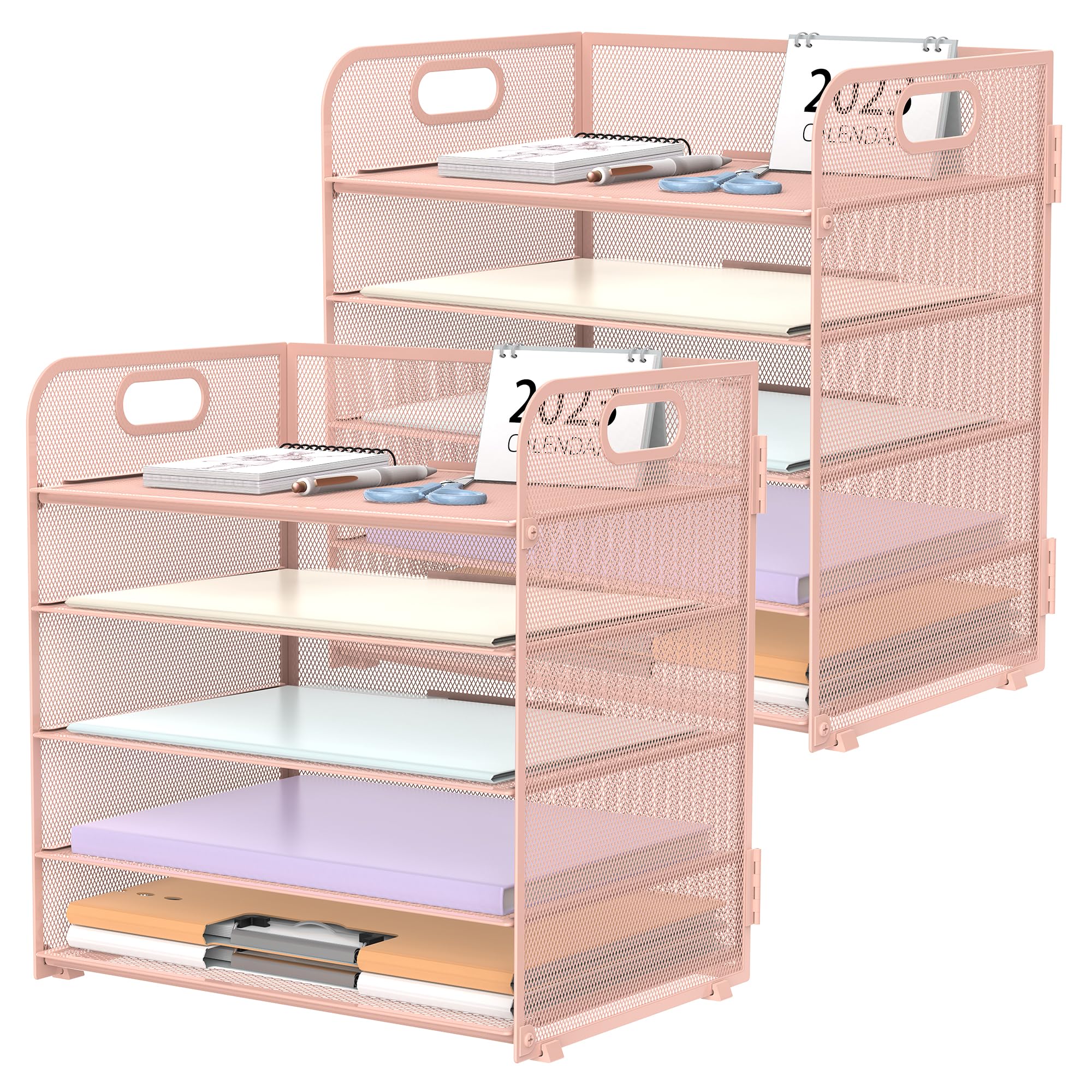 Supeasy 5 Trays Paper Organizer Letter Tray with Handle-Mesh Desk File Organizer, Paper Sorter Desk Organizer for Office, Home or School
